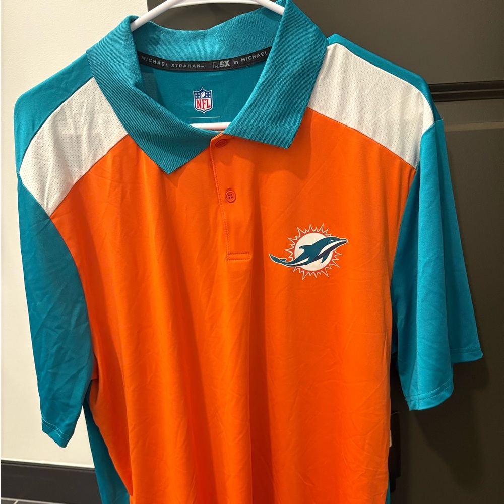 NWT MSX NFL Miami Dolphins Polo Shirt Men's XL Aqua Orange